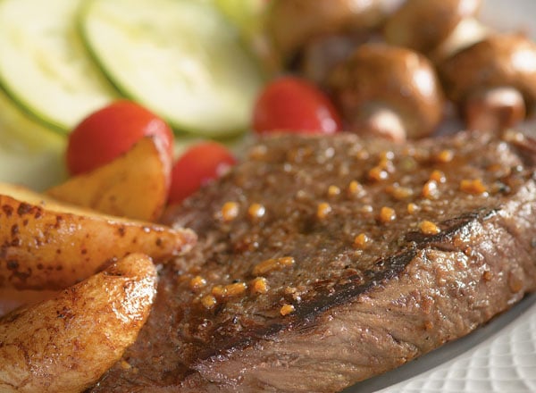Garlic Steak with Mushrooms and Onion-Roasted Potatoes
