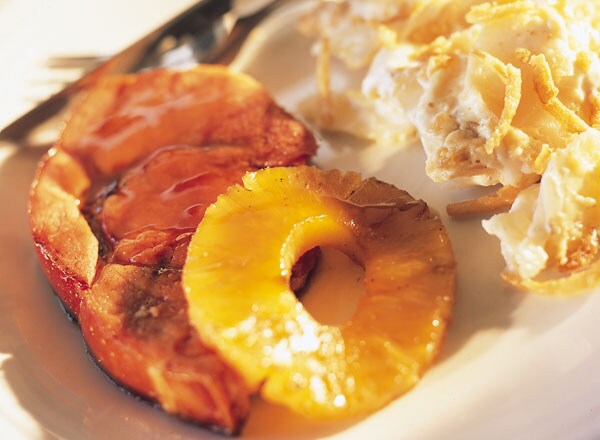 Grilled Ham Steak With Microwave Scalloped Potatoes