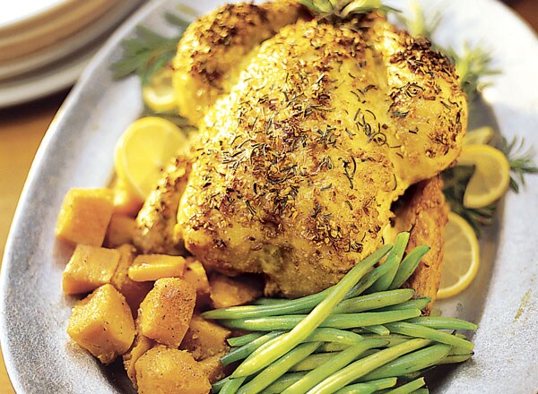 Rosemary Baked Chicken, Simmered Green Beans and Stovetop Sweet Potatoes