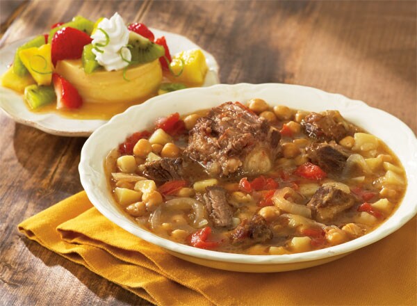 Oxtail Stew with Chickpeas and Flan Tropical