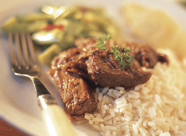 French Onion Beef Roast with Rice and Homestyle Green Beans