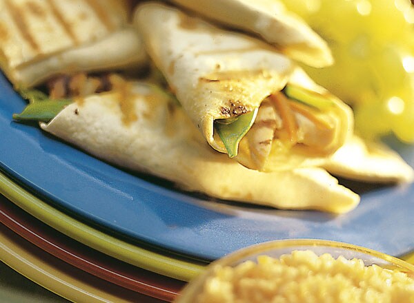 Asian-Style Chicken Quesadillas with Sweet Orange Brown Rice