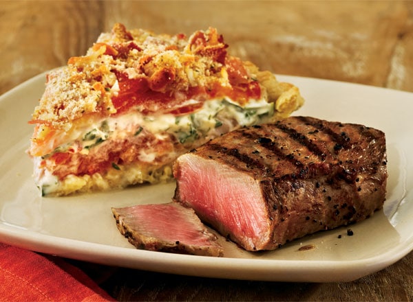 Simple Seared Steaks with Tomato and Ham Pie