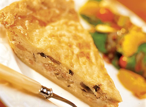 Ham and Mushroom Quiche with Spinach Tomato Bacon Salad