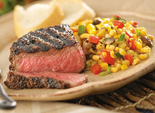 Coffee-Ginger Steaks with Grilled Vegetable Salad