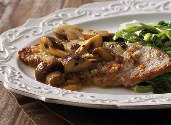 Veal and Mushroom-Thyme Butter with Snow Peas and Scallions