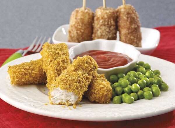 Baked Fish Sticks, Sweet Peas, and Honey-Nut Bananas