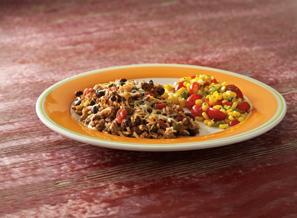 Mexican-Style Beef and Rice with Tomato Corn Salad