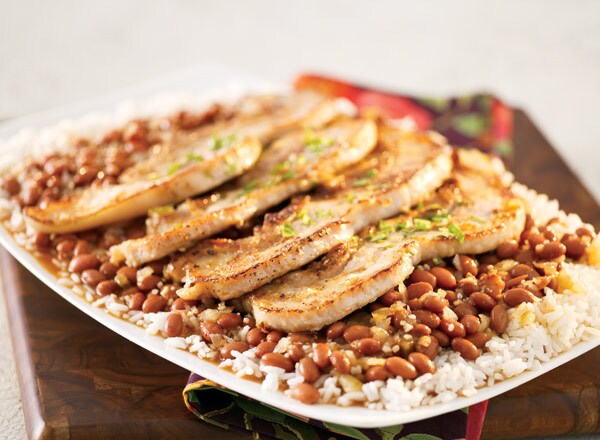 Sugar-Fried Pork Sides with Rice and Beans