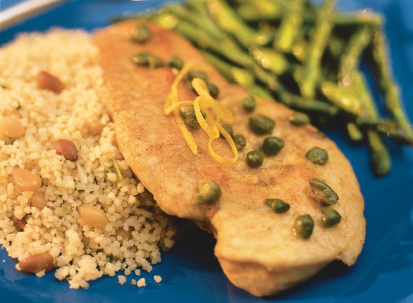 Chicken Piccata with Couscous and Quick Asparagus