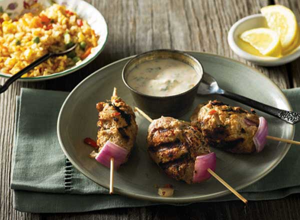 Turkey Kabobs with Ginger-Yogurt Sauce and Easy Rice Stir-Fry