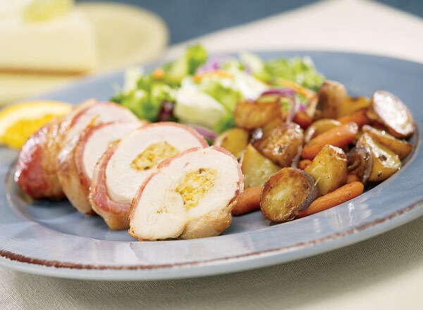 Chicken and Bacon Rolls With Caramelized Veggies