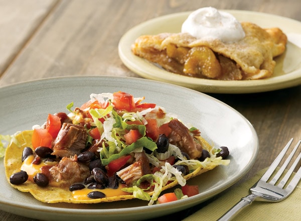 Shredded Pork Tostadas and Cinnamon-Plantain Turnovers