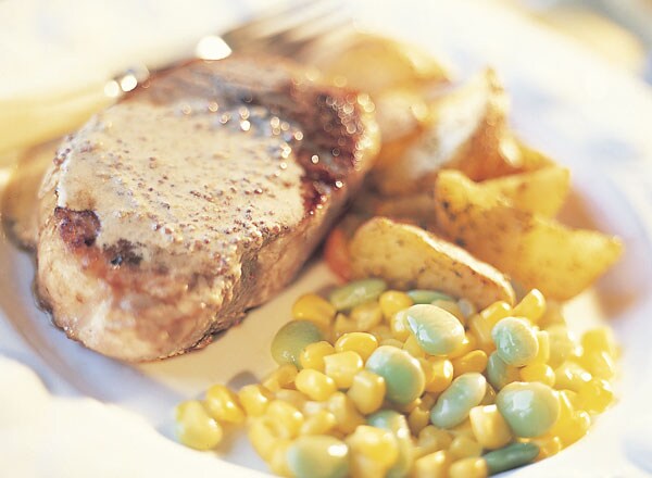 Pork Chops with Dijon Sauce with Roasted Dill Potatoes