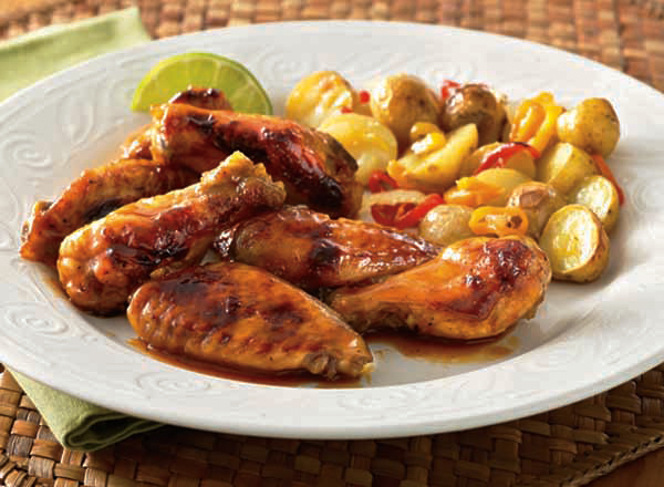 Caribbean-Style Chicken Wings with Roasted Tropical Potatoes