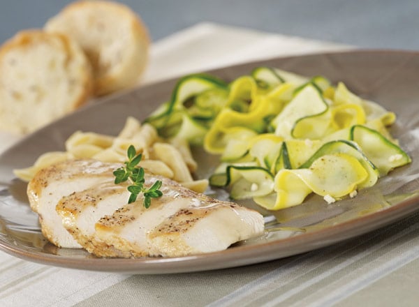 Lemon Thyme Chicken with Saut&#233;ed Squash Ribbons