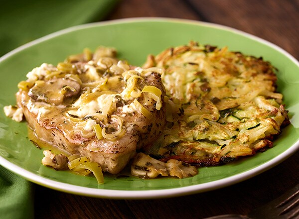 Pork with Butter Herb Sauce and Zucchini Potato Pancakes