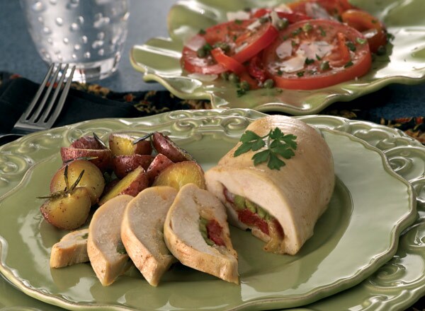 Asparagus-Stuffed Chicken and Roasted Red Salad