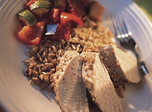 Maple Roasted Pork Tenderloin With Mushroom Pilaf and Ratatouille