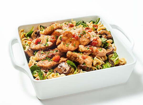 Pork with Tomato-Mushroom Ragu over Pasta