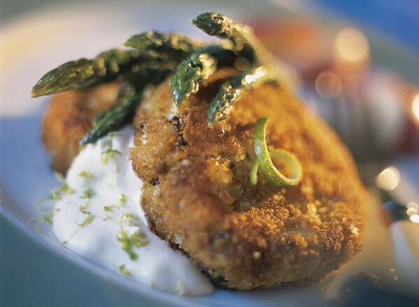 Southern-Style Crab Cakes with Cool Lime Sauce and Dijon Asparagus