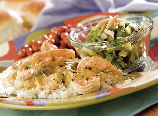 Shrimp With Coconut Milk Over Rice and Green Bean Salad