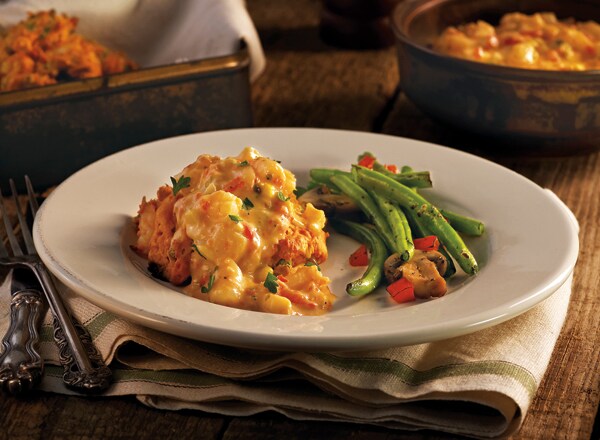 Seafood Smothered Biscuits with Seared Green Beans