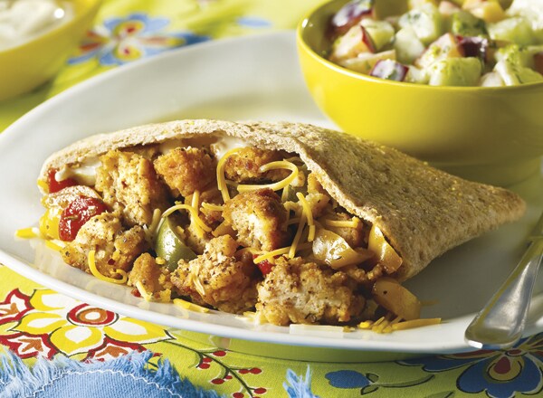 Chicken Fajita Pitas with Key Lime-Honeydew Salad