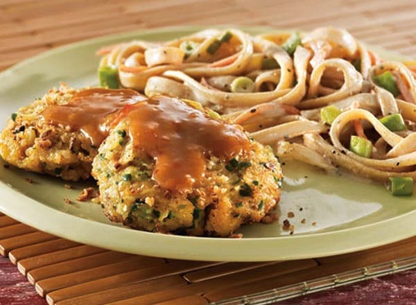 Kung Pao Crab Cakes with Scallion Noodles