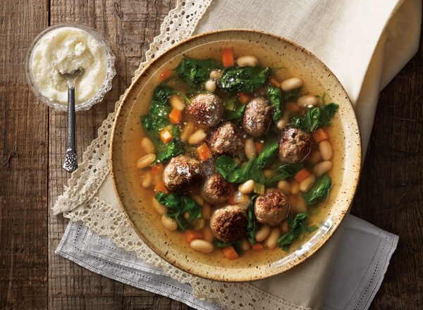 Hearty Meatball Soup with Spinach
