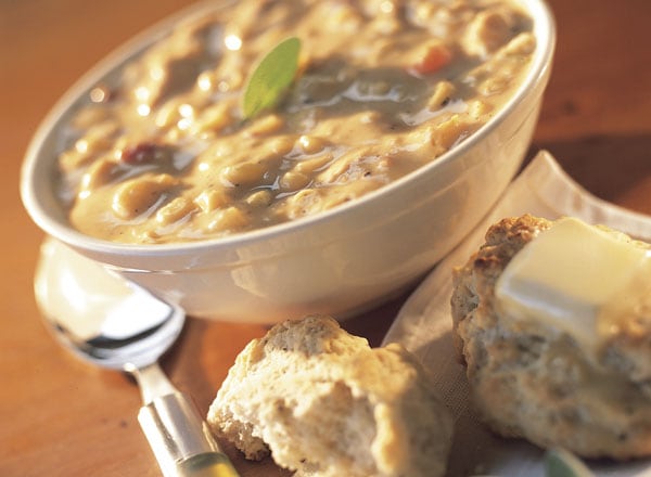 Turkey Corn Cheese Chowder with Sage Biscuits