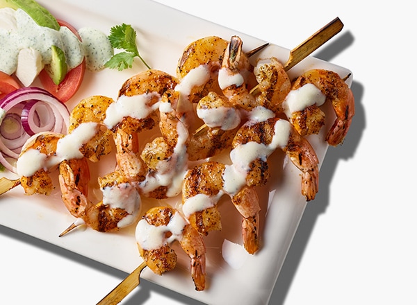 Key Lime Grilled Shrimp with Avocado Salad with Cilantro Crema
