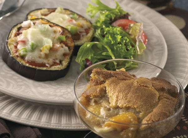 Eggplant Pizzettes and Apple-Peach Cobbler