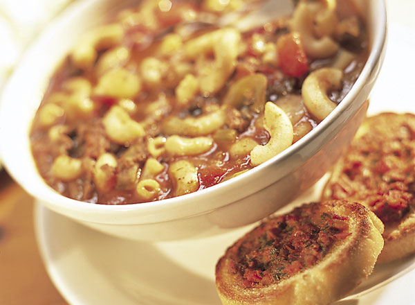 Hearty Goulash Soup with Tomato Crostini