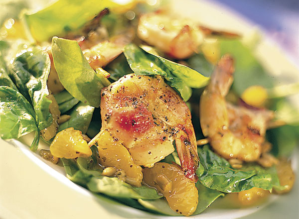 Bacon-Wrapped Shrimp and Orange Spinach Salad