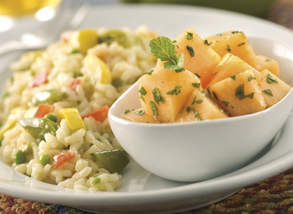 Spring Vegetable Risotto and Minted Cantaloupe