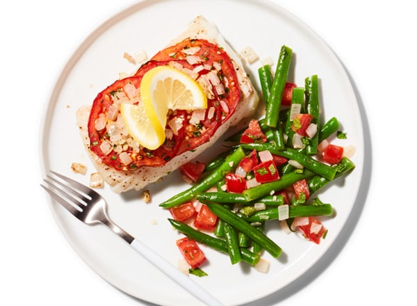 Lemony Fish and Tomatoes with Minty Green Beans