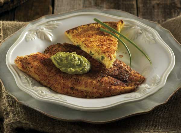 Spicy Fish with Avocado-Chipotle Sauce and Skillet Potato Cake
