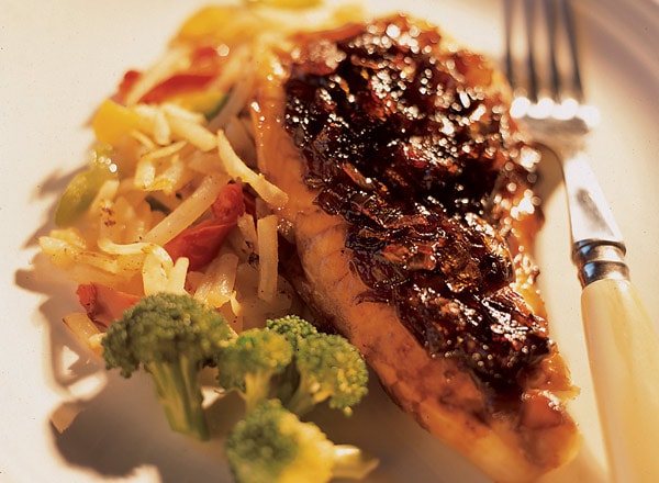 Sweet Onion Glazed Tilapia and Peppered Hash Browns