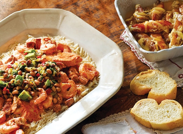 Seafood Saut&#233; with Black-Eyed Pea Salsa and Queso Plantains