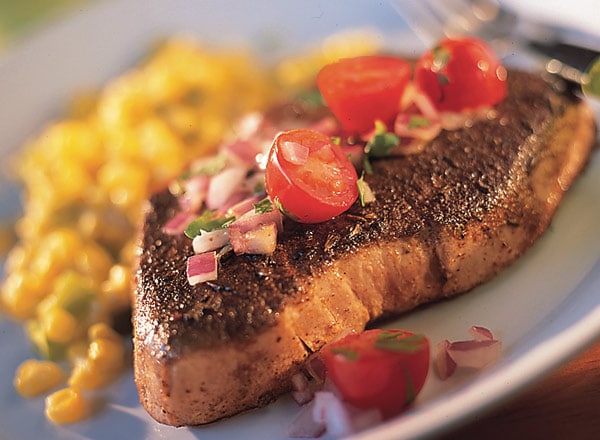 Blackened Tuna With Fresh Tomato Salsa and Chuck Wagon Corn