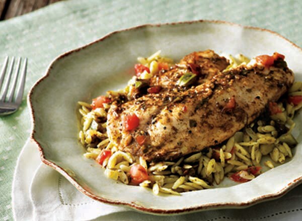 Saut&#233;ed Balsamic Fish with Lemon Basil Orzo
