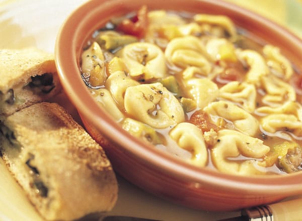 Tortellini Soup with Olive Bread