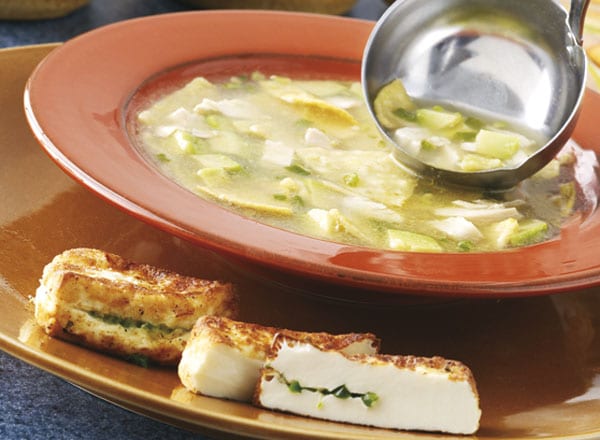 Mexican Chicken Tortilla Soup With Fried Chile Cheese