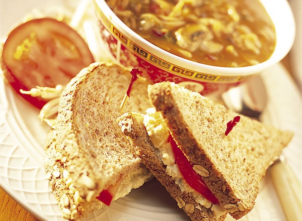 Hot and Sour Soup With Eggless "Egg" Salad Sandwich