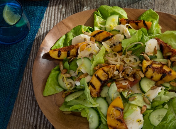 Bibb Lettuce Salad with Grilled Peaches and Mozzarella