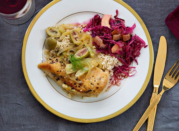 Feta Stuffed Braised Chicken with Fennel and Olives