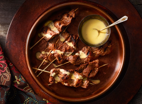 Steak Satay with Lemon Tahini Sauce