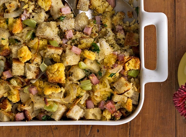 Cornbread Stuffing with Ham and Sweet Onions