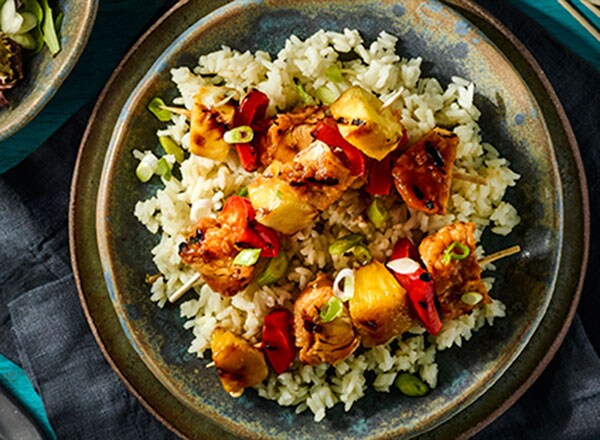 Teriyaki Chicken Skewers with Pineapple Rice